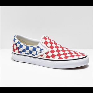 Vans Slip-On Blue & Red Checkerboard Skate Shoes